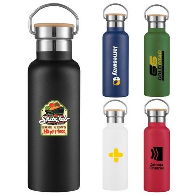 17oz Travel Stainless Steel Vacuum Insulated water bottle w/wood lid